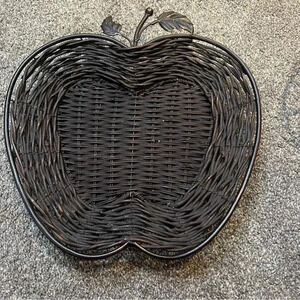 Vintage Metal And Wicker Apple Shaped  Basket